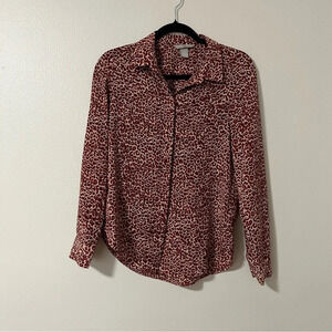 H&M Leopard Print Button Up Blouse Size 0 Long Sleeve Collared Animal Print